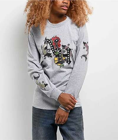 Ninth Hall Crazy Town Heather Grey Long Sleeve T-Shirt