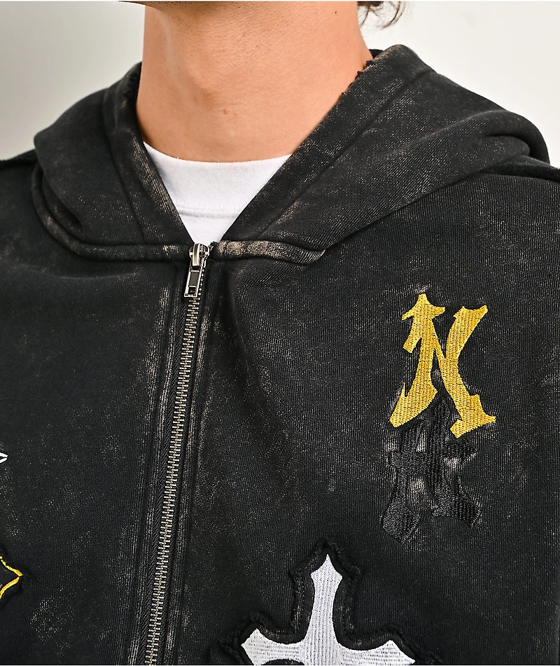 Ninth Hall Cross Black Wash Crop Zip Hoodie