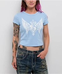 Ninth Hall Cross My Heart Blue Crop T-Shirt