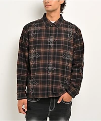 Ninth Hall Cross Rhinestone Brown & Black Boxy Flannel Shirt
