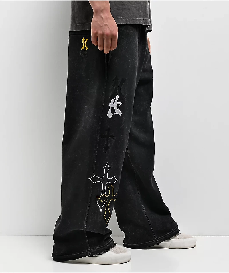 Ninth Hall Crosses Black Wash Baggy Sweatpants