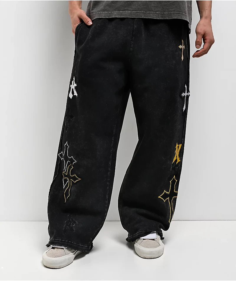 Ninth Hall Crosses Black Wash Baggy Sweatpants