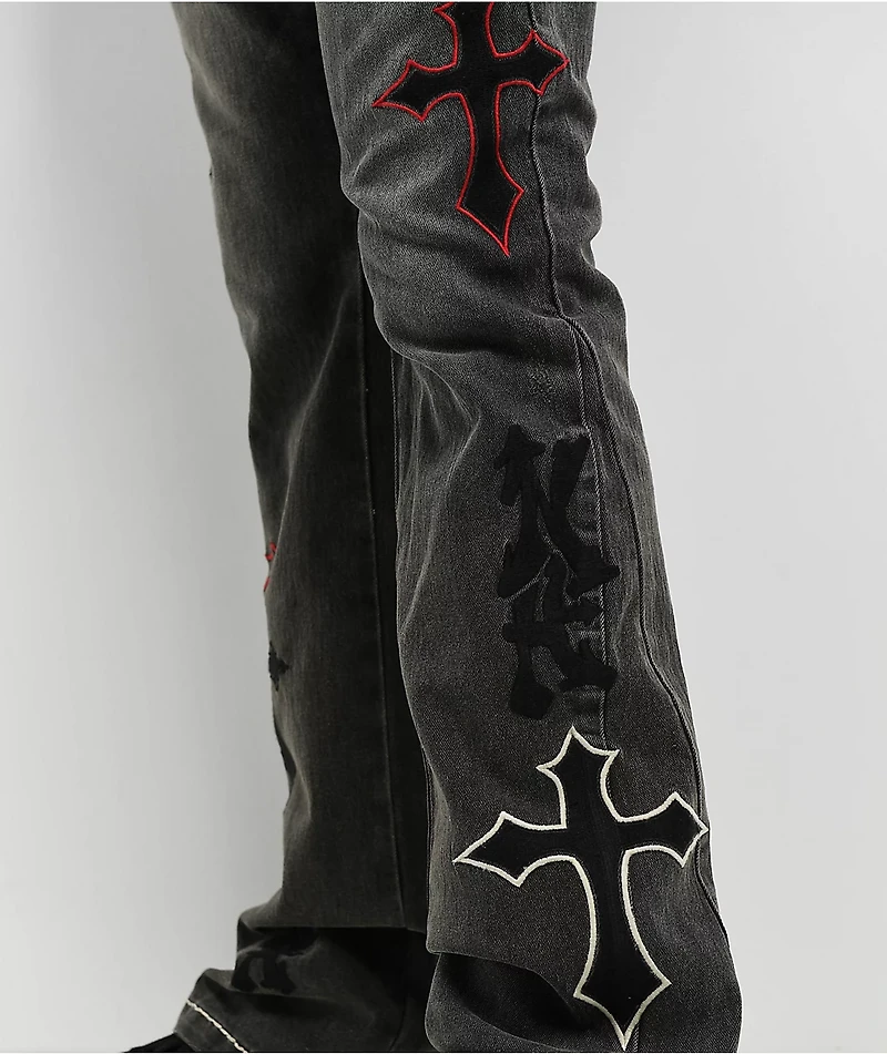 Ninth Hall Crosses Grey Wash Stacked Flare Jeans