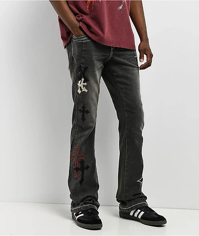 Ninth Hall Crosses Grey Wash Stacked Flare Jeans