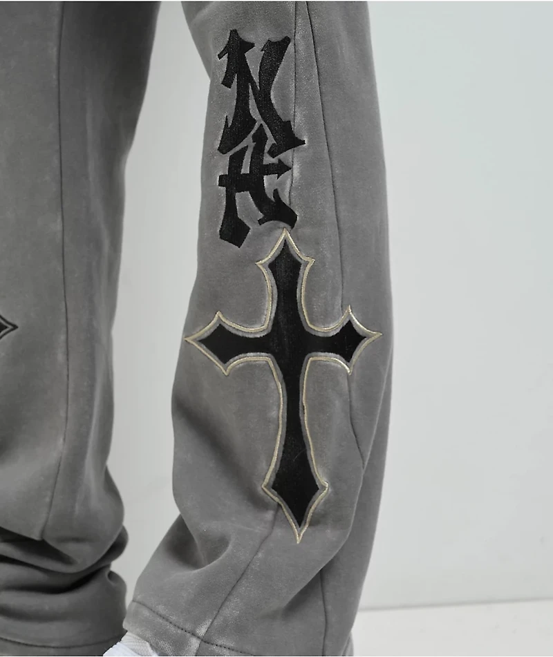 Ninth Hall Crosses Grey Wash Stacked Flare Sweatpants