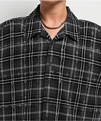 Ninth Hall Crosses and Rhinestones Grey Boxy Long Sleeve Flannel Shirt