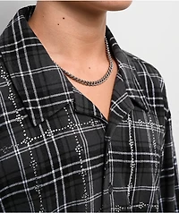 Ninth Hall Crosses and Rhinestones Grey Boxy Long Sleeve Flannel Shirt