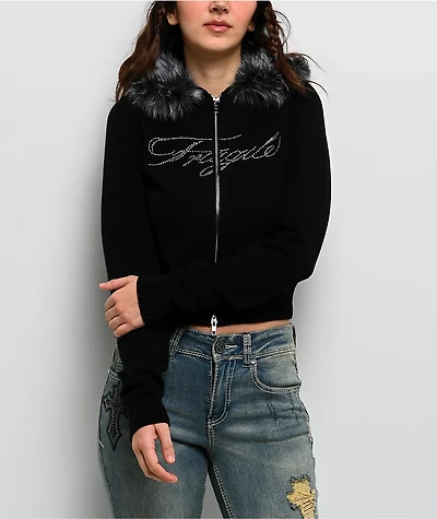 Ninth Hall Crystal Black Zip Sweater