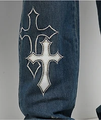 Ninth Hall Defender Applique Crosses Reverent Blue Flare Jeans