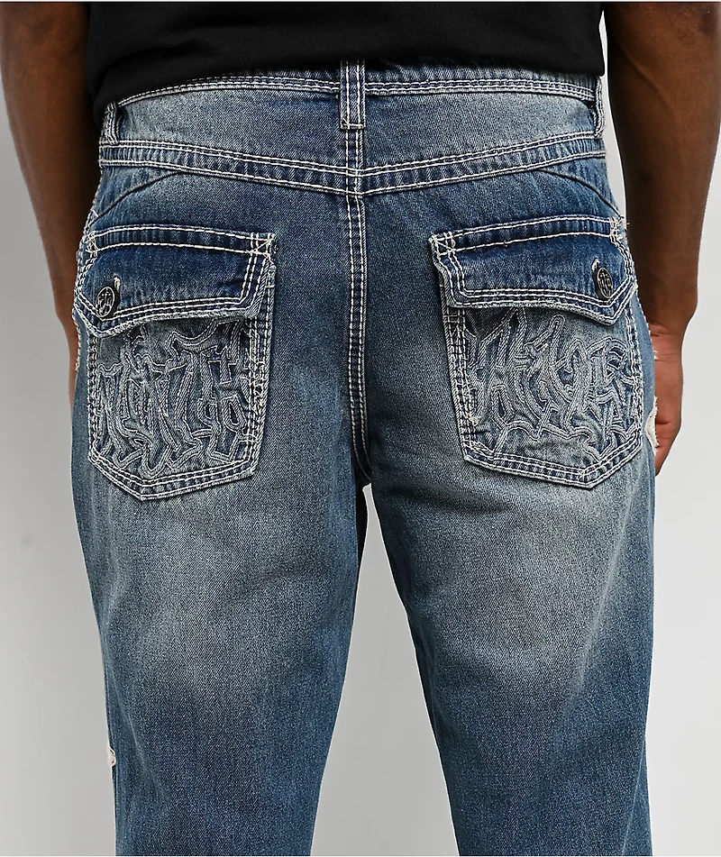 Ninth Hall Defender Applique Crosses Reverent Blue Flare Jeans