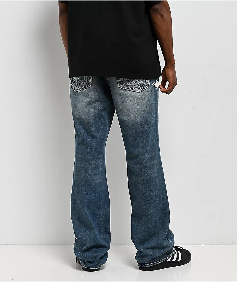 Ninth Hall Defender Applique Crosses Reverent Blue Flare Jeans