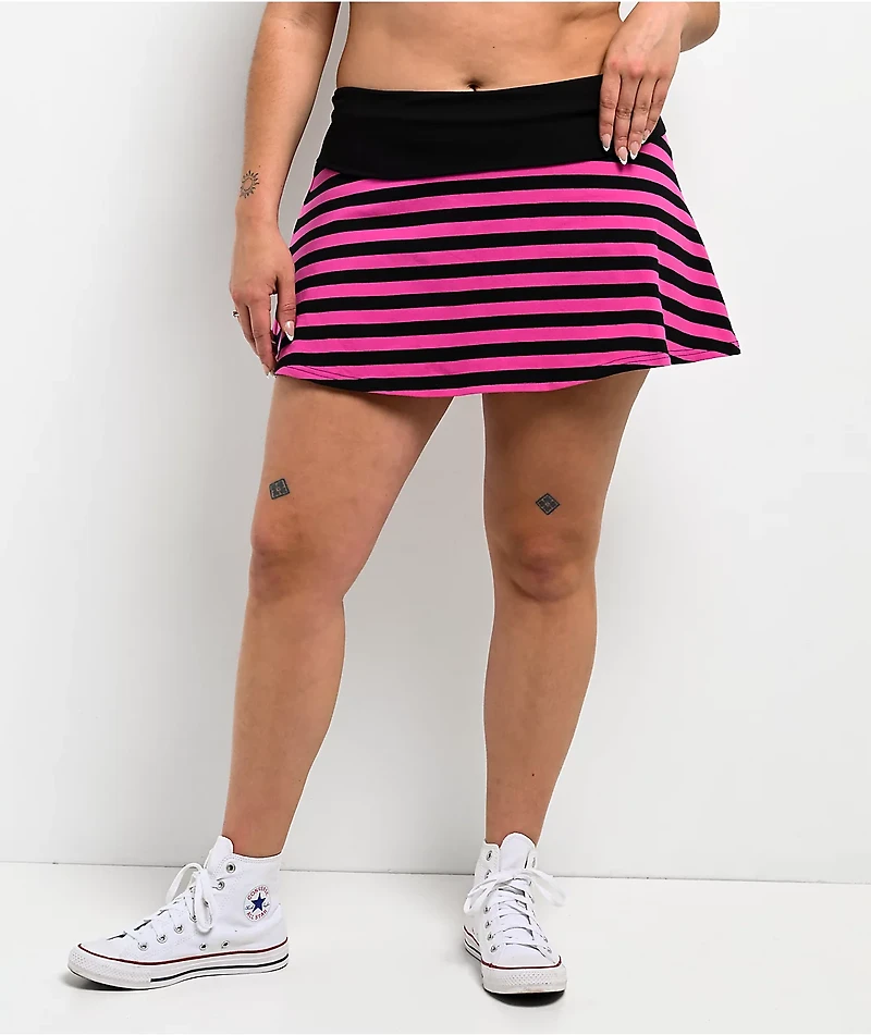 Ninth Hall Delilah Pink & Black Stripe Fold Over Skirt