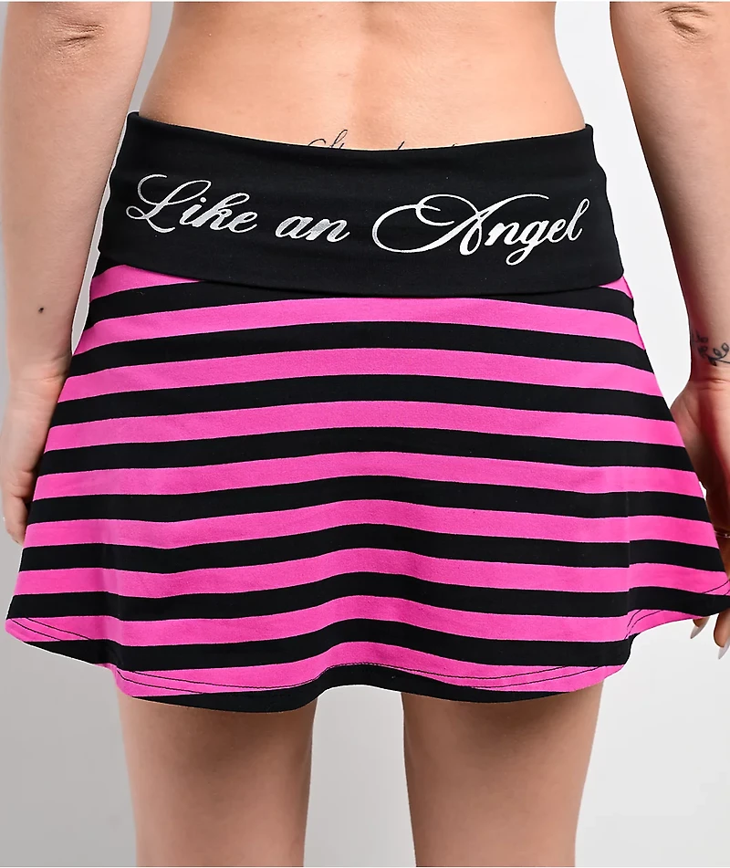 Ninth Hall Delilah Pink & Black Stripe Fold Over Skirt