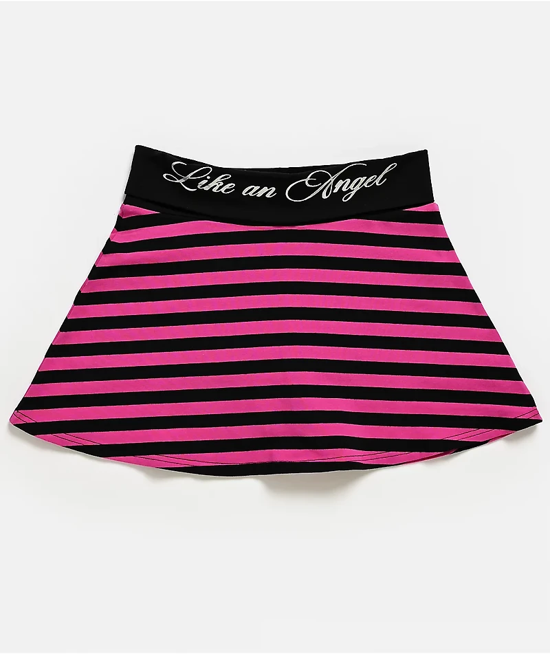 Ninth Hall Delilah Pink & Black Stripe Fold Over Skirt