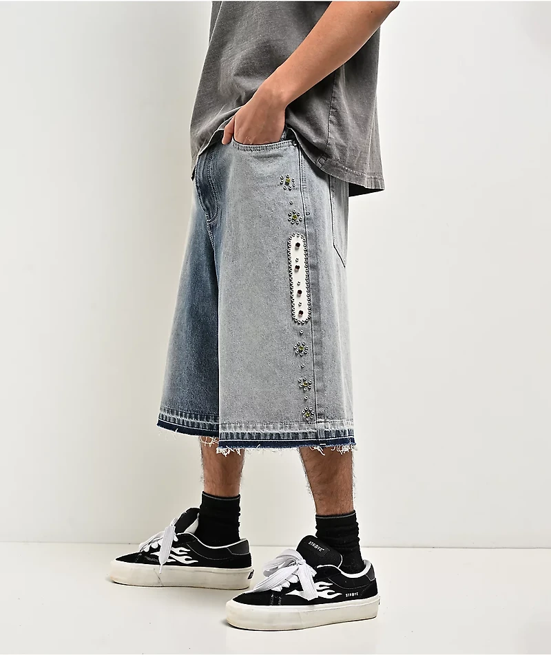 Ninth Hall Detain Light Blue Wash Ultra Loose Shorts