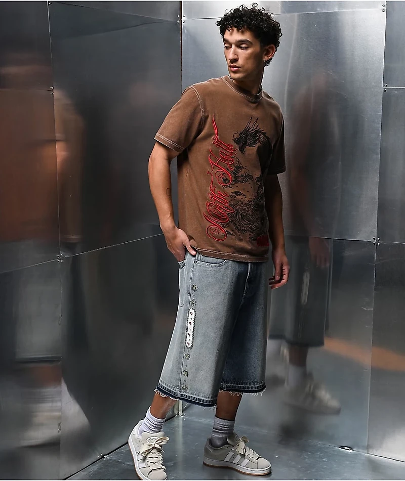 Ninth Hall Detain Light Blue Wash Ultra Loose Shorts