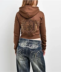 Ninth Hall Divine Conflict Brown Crop Zip Hoodie