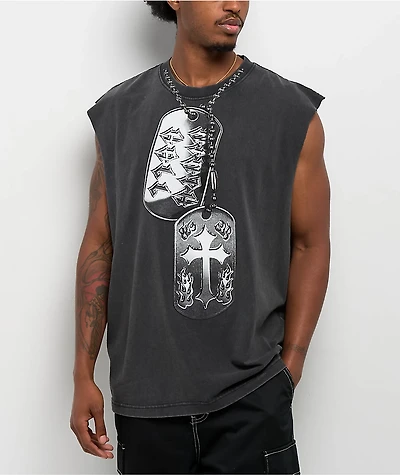 Ninth Hall Dog Tags Black Wash Tank Top