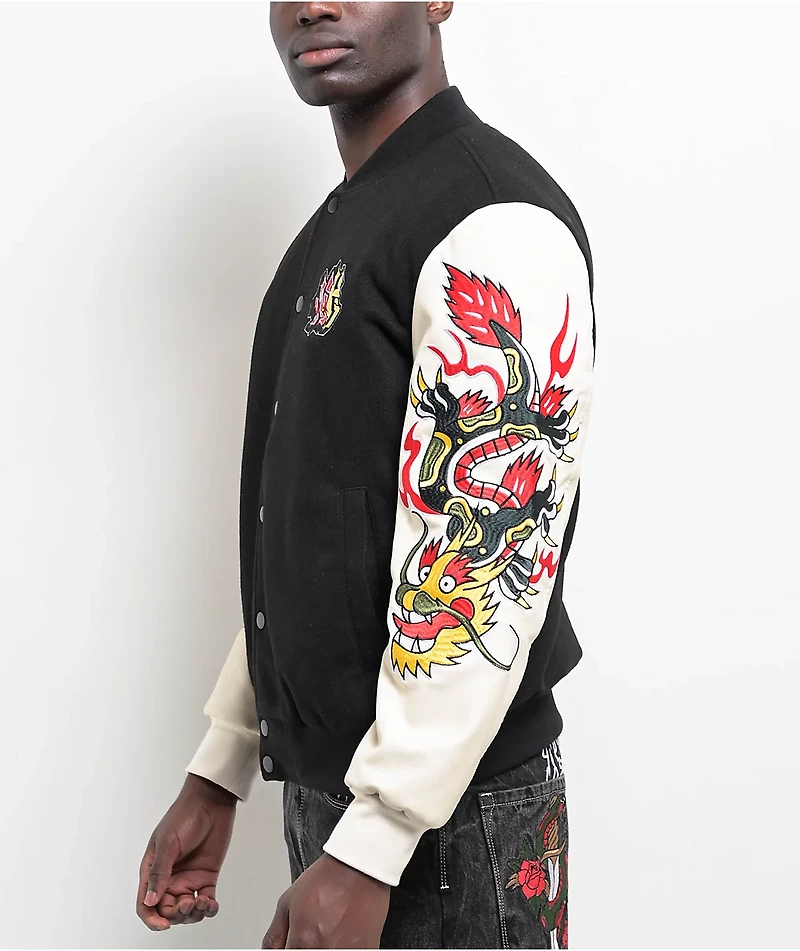 Ninth Hall Dragon Black & Cream Varsity Jacket