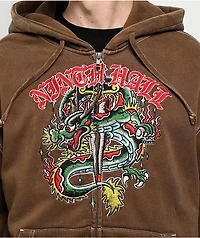 Ninth Hall Dragon Fire Brown Wash Zip Hoodie