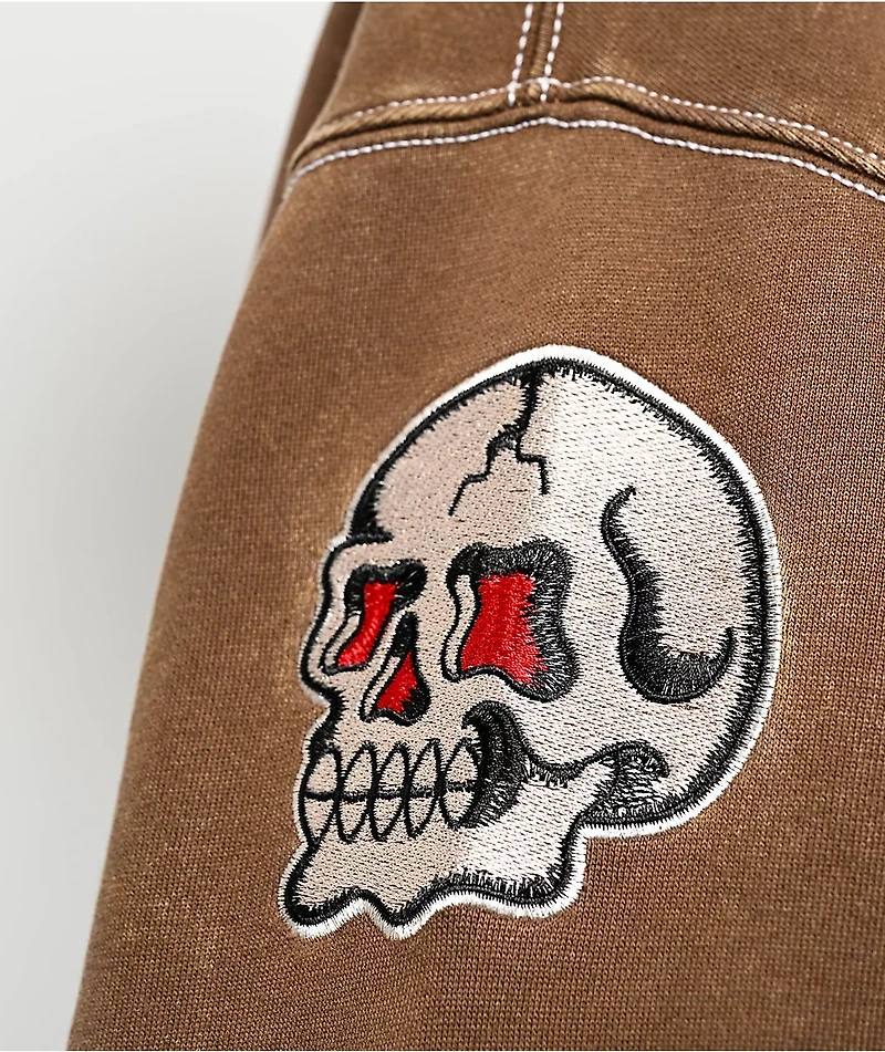 Ninth Hall Dragon Fire Brown Wash Zip Hoodie