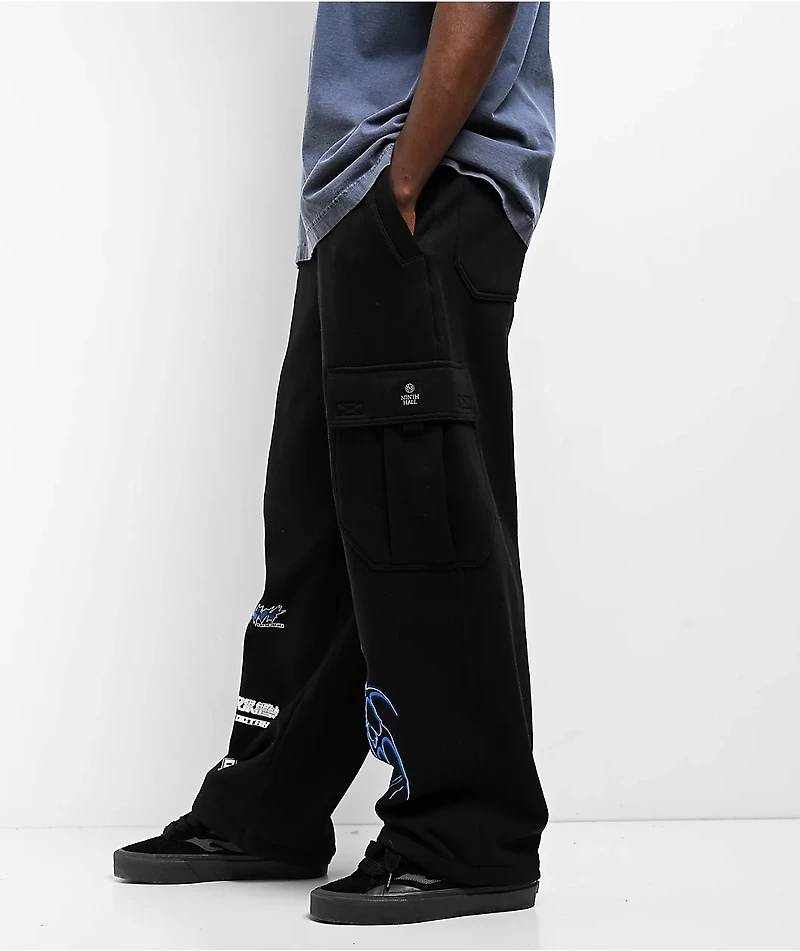 Ninth Hall Fast Lane Black Baggy Cargo Sweatpants