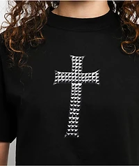 Ninth Hall Faux Cross Black Boxy Crop T-Shirt