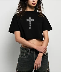 Ninth Hall Faux Cross Black Boxy Crop T-Shirt