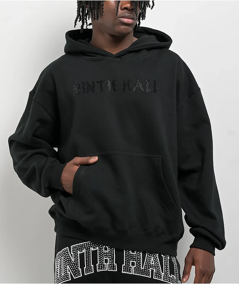Ninth Hall Faux Rhinestones Black Hoodie