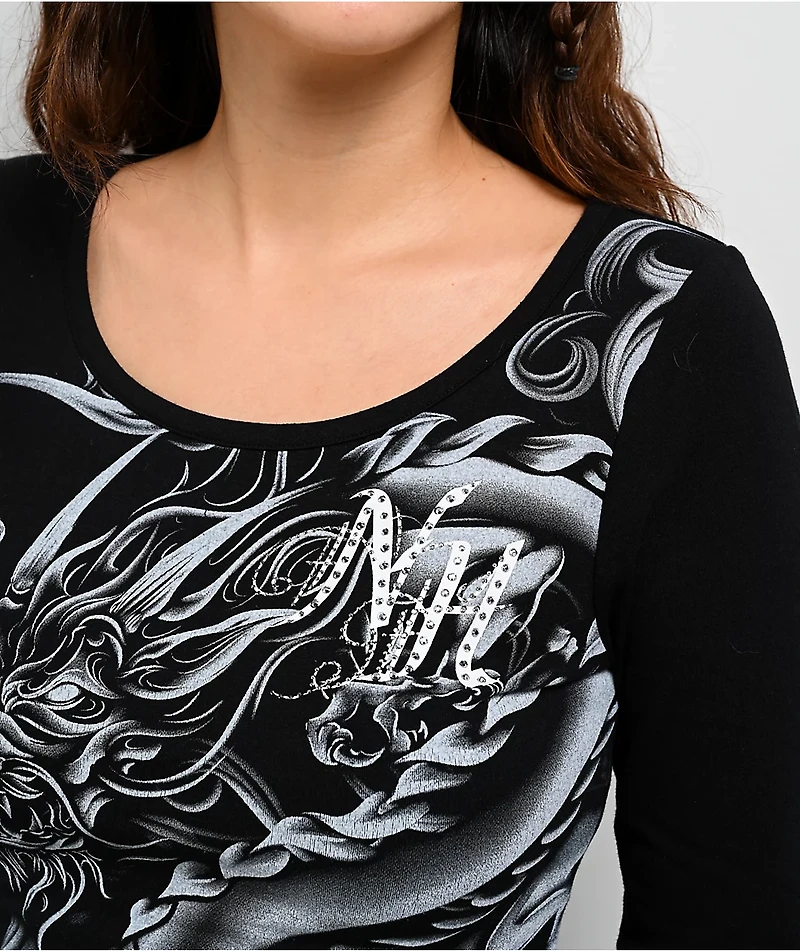 Ninth Hall Fawn Dragon Black Long Sleeve T-Shirt