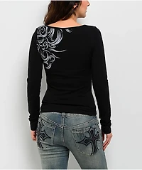 Ninth Hall Fawn Dragon Black Long Sleeve T-Shirt