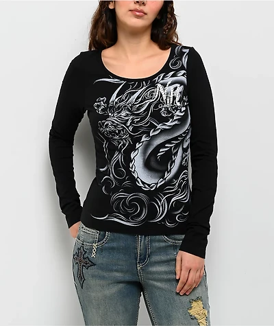 Ninth Hall Fawn Dragon Black Long Sleeve T-Shirt