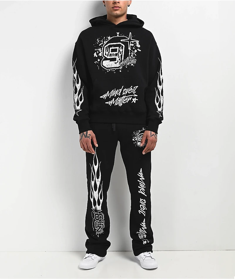 Ninth Hall Flame Black Stacked Flare Sweatpants