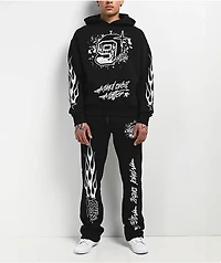 Ninth Hall Flame Black Stacked Flare Sweatpants
