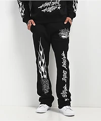 Ninth Hall Flame Black Stacked Flare Sweatpants