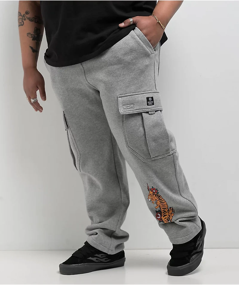 Ninth Hall Flash Tattoo Heather Grey Loose Fit Cargo Sweatpants