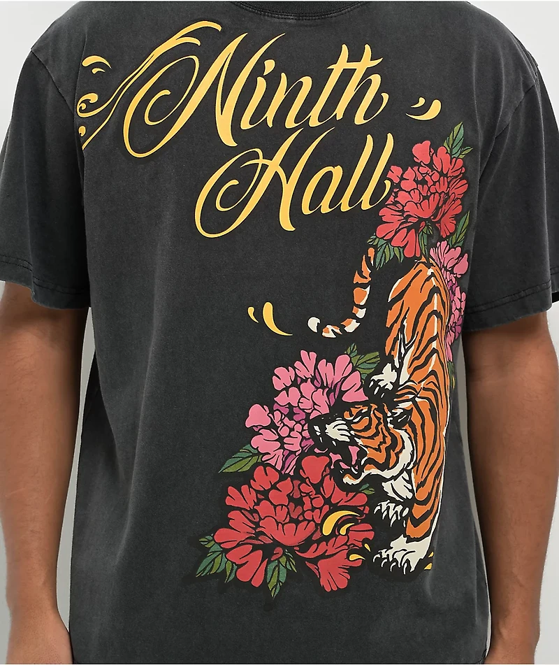 Ninth Hall Floral Tiger Vintage Black T-Shirt
