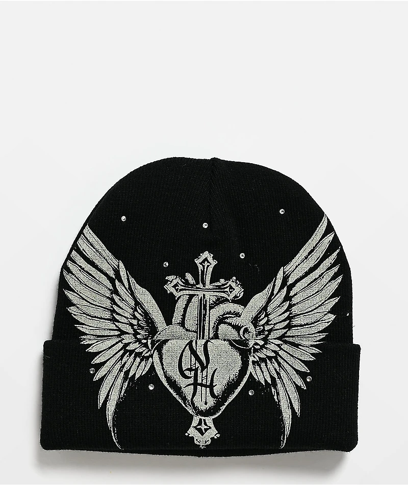 Ninth Hall Fluttering Heart Black Beanie