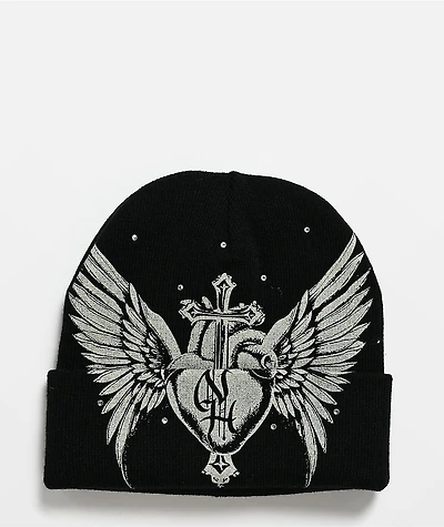 Ninth Hall Fluttering Heart Black Beanie