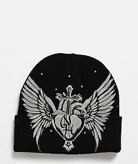 Ninth Hall Fluttering Heart Black Beanie