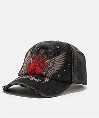 Ninth Hall Fluttering Heart Black Wash Strapback Hat