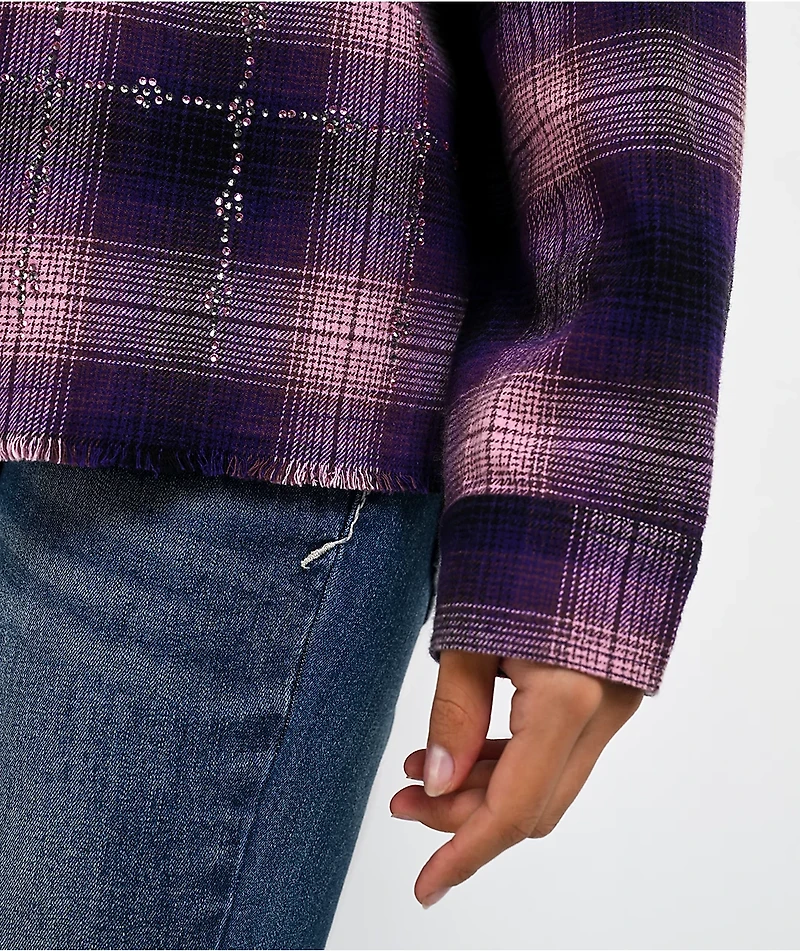 Ninth Hall Freya Rhinestone Pink & Purple Flannel Shirt