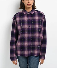 Ninth Hall Freya Rhinestone Pink & Purple Flannel Shirt