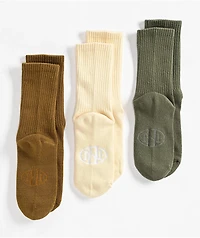 Ninth Hall Fundamentals Beryl Deep Lichen Green, Birch & Butternut 3 Pack Crew Socks