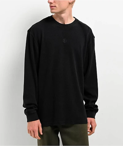 Ninth Hall Fundamentals Black Wash Thermal Boxy Long Sleeve T-Shirt