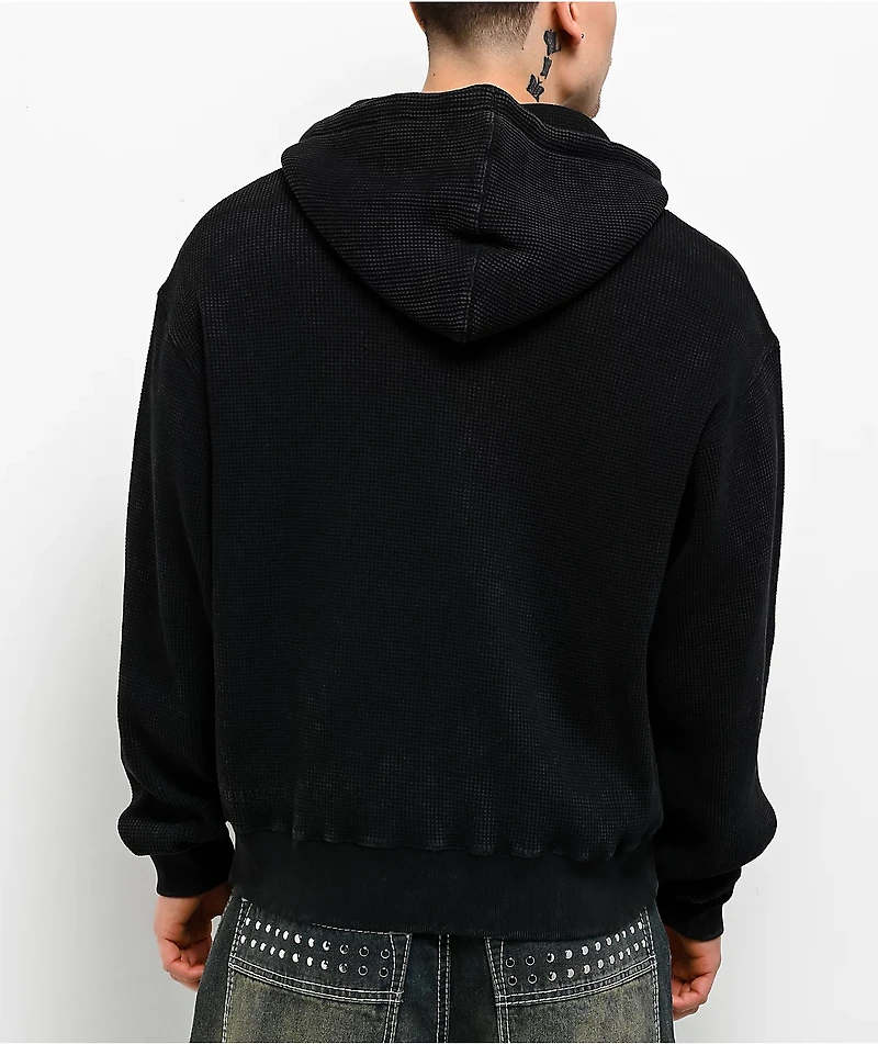 Ninth Hall Fundamentals Black Wash Thermal Zip Hoodie
