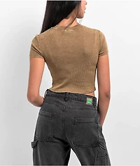 Ninth Hall Fundamentals Cuddie Brown Wash Cut Out Fitted Crop T-Shirt