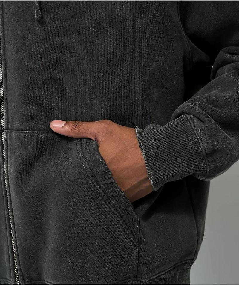 Ninth Hall Fundamentals Distressed Ash Boxy Zip Hoodie