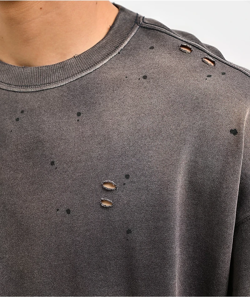 Ninth Hall Fundamentals Distressed Black Wash Long Sleeve T-Shirt