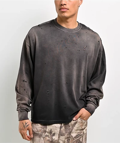 Ninth Hall Fundamentals Distressed Black Wash Long Sleeve T-Shirt